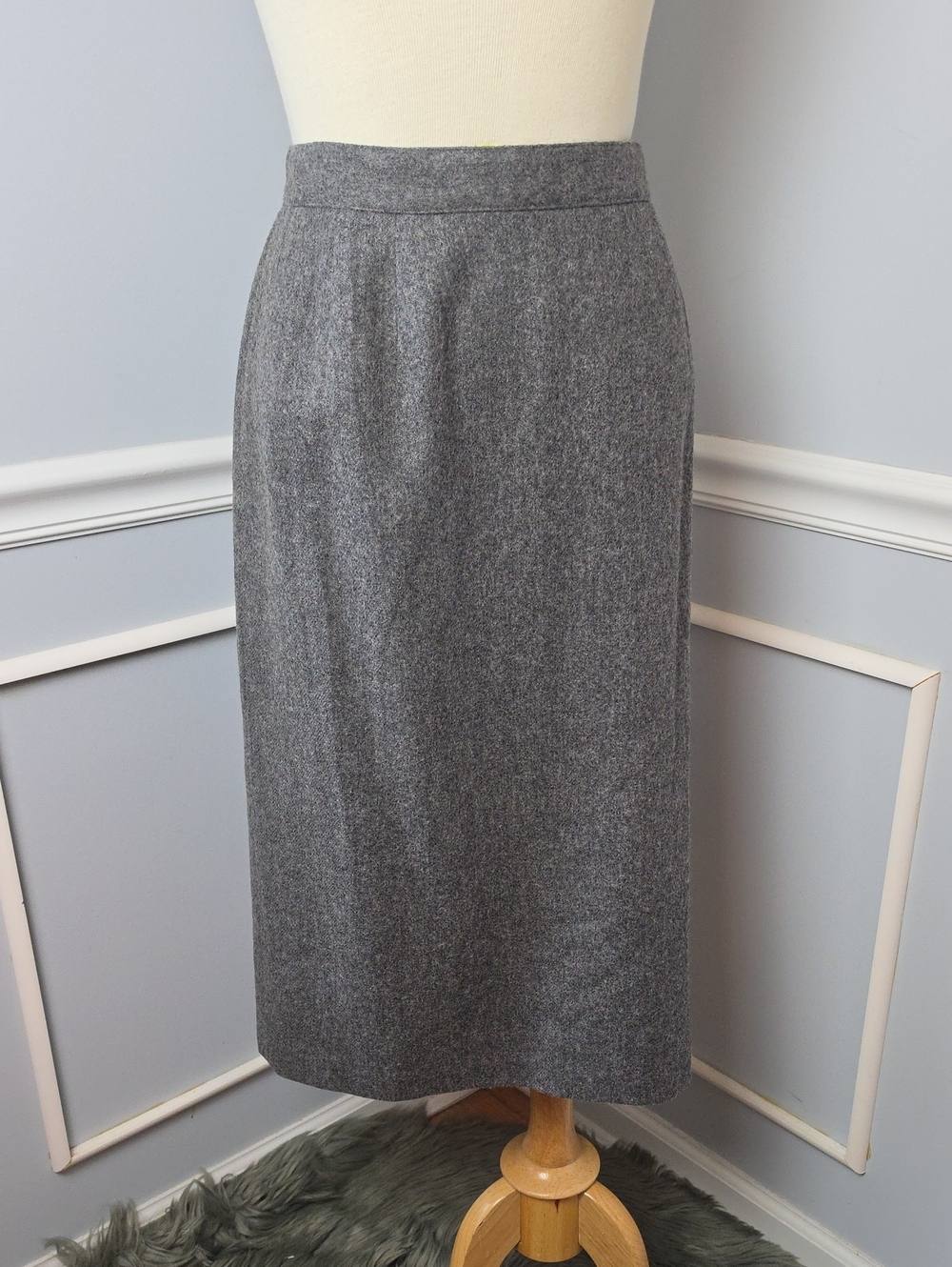 RADCLIFFE Gray Wool Blend Midi Vintage 80s Career Office Secretary Pencil Skirt